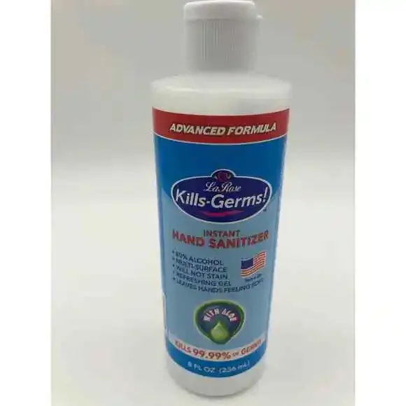 Lot of 10 La Rose Sanitizer 80% Alcohol (Best) flip Top Bottles 8 oz New - Picture 3 of 12